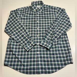 LL Bean Button Shirt Long Sleeve Men Large Green Plaid Traditional Fit Outdoors